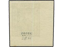 1917, Wappenzeichnung 4 Gr. olivgrau, geschnittener Probedruck, linkes unteres Eckrandstück, postfrisch, im unteren Bogenrand