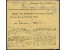 1920, Mailänder-Ausgabe 50 Pfg. und 3 M., vorderseitig auf Paketkarte mit Korkstempel von “MARIENWERDEER -2.8.20” nach Chemni