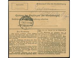 1920, Mailänder-Ausgabe 1 M. dunkelgrün/orangebraun, zwei Werte auf Paketkarte von “CHRISTBURG 27.6.20” nach Arnstadt mit rüc