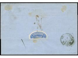 5 Gr. ocker, zusammen mit gezähnter Ausgabe 1 Gr., mit Hufeisenstempel "LÜBECK 1/8 71" auf eingeschriebener Briefhülle nach A