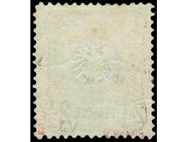 1884, Aufdruck auf Pfennig 2 ½ Pia. auf 50 Pfg. oliv, mit Plattenfehler “aufgebrochene Spitze Mitte oben” (Feld 91), sauber u