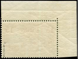 1905, Germania o.Wz. 15 Pia. auf 3 M. schwarzviolett rotorange leuchtend, linke obere Bogenecke, postfrisch, tadellos, sign. 
