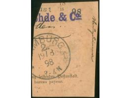 1898, Krone/Adler 50 Pfg. lebhaftrötlichbraun, waagerechtes Paar, sauber gestempelt “STEPHANSORT *** 20/6 98” auf Postanweisu