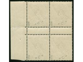 1897, Aufdruckausgabe 3 Pfg. hellockerbraun, in einer Rand-Einheit mit zwei senkrechten Zwischenstegpaaren mit Aufdruckfehler
