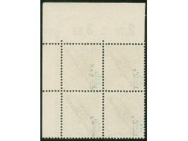 1897, Aufdruckausgabe 3 Pfg. dunkelockerbraun, Viererblock als rechte obere Bogenecke mit Aufdruckfehler “unterer Bogen des t
