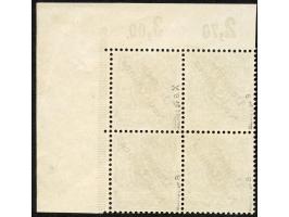 1897, Aufdruckausgabe 3 Pfg. dunkelockerbraun, Viererblock, rechte obere Bogenecke mit Aufdruckfehler “unterer Bogen des t in