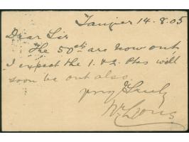 1903, Antwortkarte 10 Pfg. mit Stpl. “TANGER DEUTSCHE POST 15/8 05” nach Nürnberg, mit Ankunftsstempel; links unten etwas büg